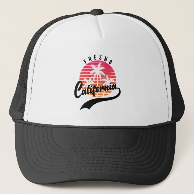 Fresno, California Retro Sunset Trucker Hat (Front)