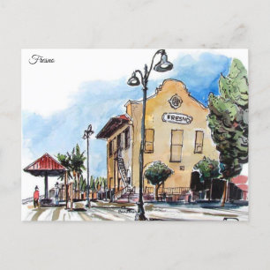 Fresno California Vintage travel watercolor retro Postcard