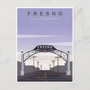 Fresno California Vintage travel watercolor retro Postcard
