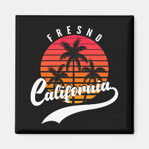 Fresno Retro Sunset And Palm Trees Magnet