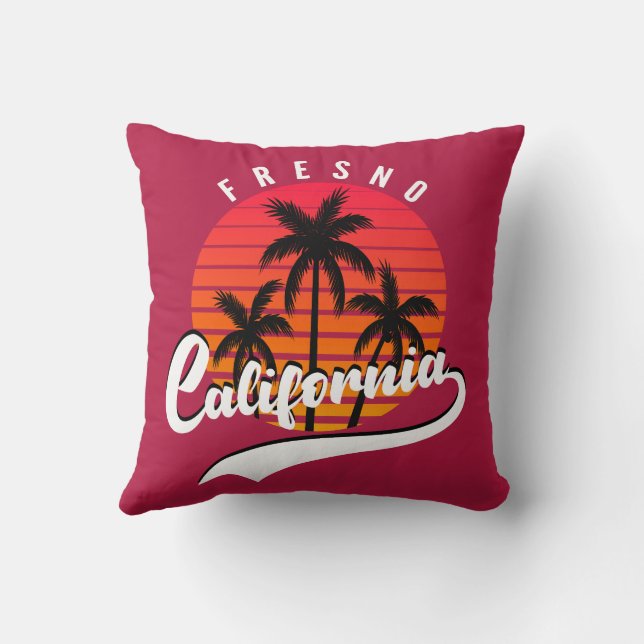 Fresno Retro Sunset Throw Pillow (Back)