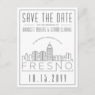 Fresno Wedding Stylised Skyline Save the Date Postcard