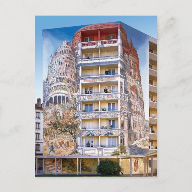 Fresque Tour de Babel - Mur peint - Lyon Postcard (Front)