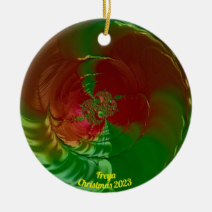 FREYA ~ Glossy Red and Green Christmas 2023 Ceramic Tree Decoration
