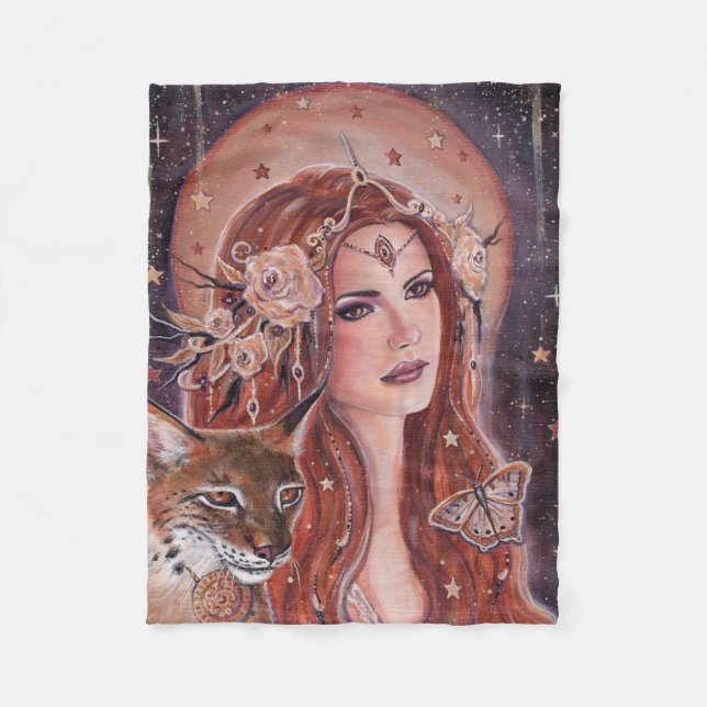 Freya goddess with Lynx by Renee Lavoie Fleece Blanket (Front)