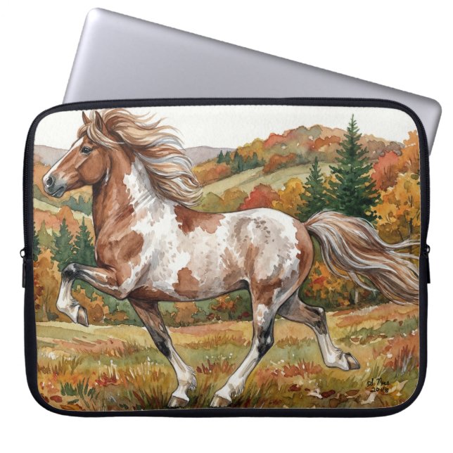Freya Icelandic Horse in Autumn Forest Laptop Sleeve (Front)