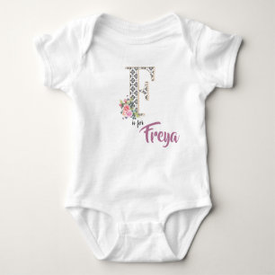 Freya Name Reveal Outfit Letter F Floral Romper Baby Bodysuit