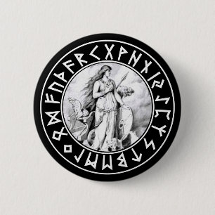 Freya Rune Shield on Blk 6 Cm Round Badge