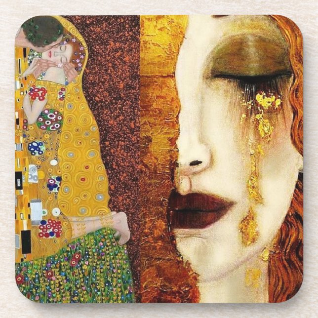freyas-tears-the-kiss-portraits-by-gustav-klimt coaster (Front)