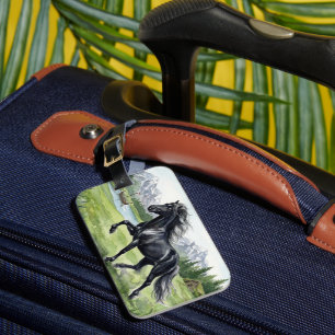 Freydis Black Horse in Nordic Landscape Luggage Tag