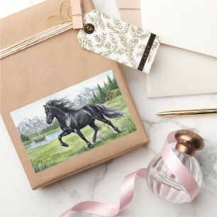 Freydis Black Horse in Nordic Landscape Rectangular Sticker