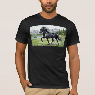Freydis Black Horse in Nordic Landscape T-Shirt