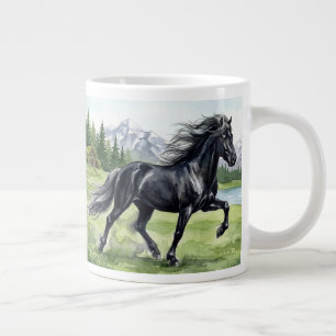 Freydis Black Icelandic Horse in meadow Large Coffee Mug