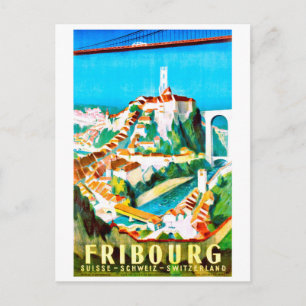 Fribourg, city, Switzerland. Vintage travel Postcard