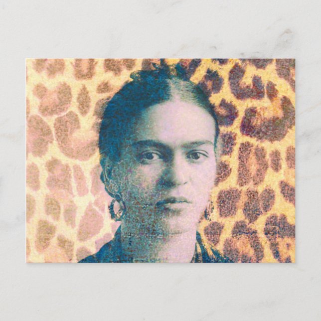 Frida Big Cat Print Background Postcard (Front)
