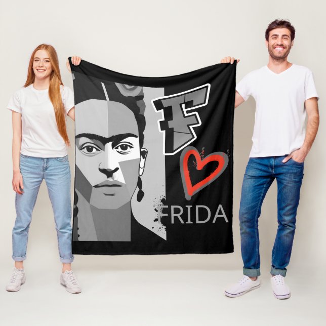 FRIDA BLACK AND RED HEART FLEECE BLANKET (In Situ)