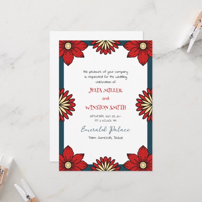 Frida Collection Wedding Invitation Card (Front/Back In Situ)