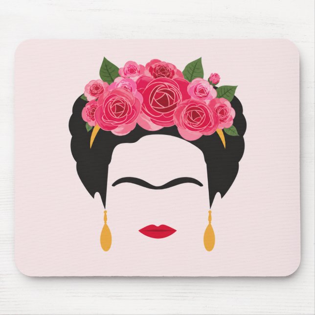 Frida Inspired Floral Crown Mouse Pad Pink Roses  (Front)