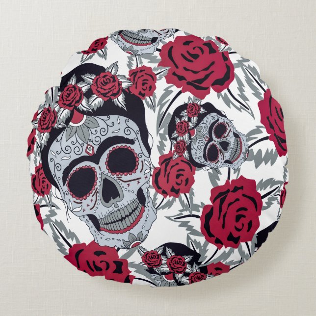 Frida Kahlo  and roses  Round Cushion (Front)