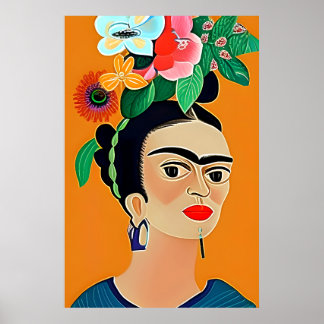 Frida Kahlo art, floral poster