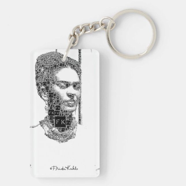 Frida Kahlo Black and White Portrait Key Ring (Back)