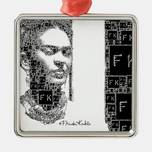 Frida Kahlo Black and White Portrait Metal Tree Decoration (Front)