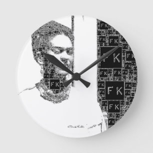 Frida Kahlo Black and White Portrait Round Clock