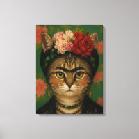 Frida Kahlo Cat Portrait Floral Art Print