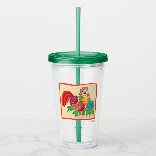 Frida Kahlo Chicken Graphic Acrylic Tumbler (Front)