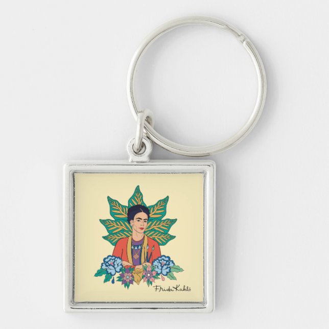 Frida Kahlo Colourful Floral Graphic Key Ring (Front)