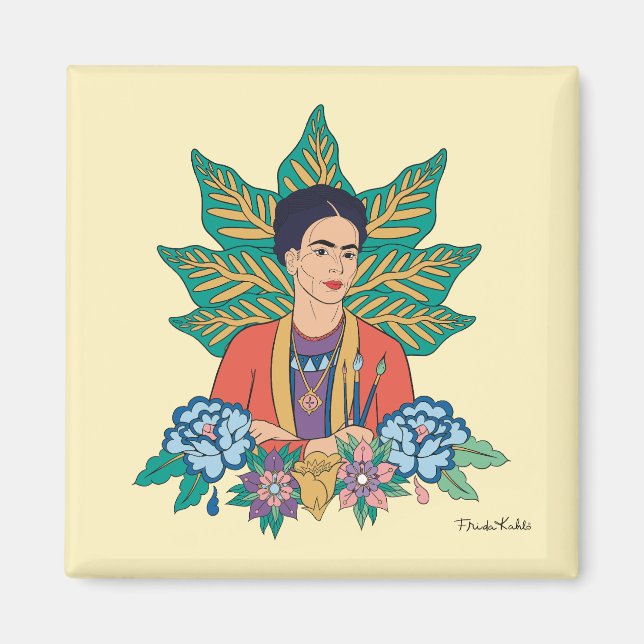 Frida Kahlo Colourful Floral Graphic Magnet (Front)