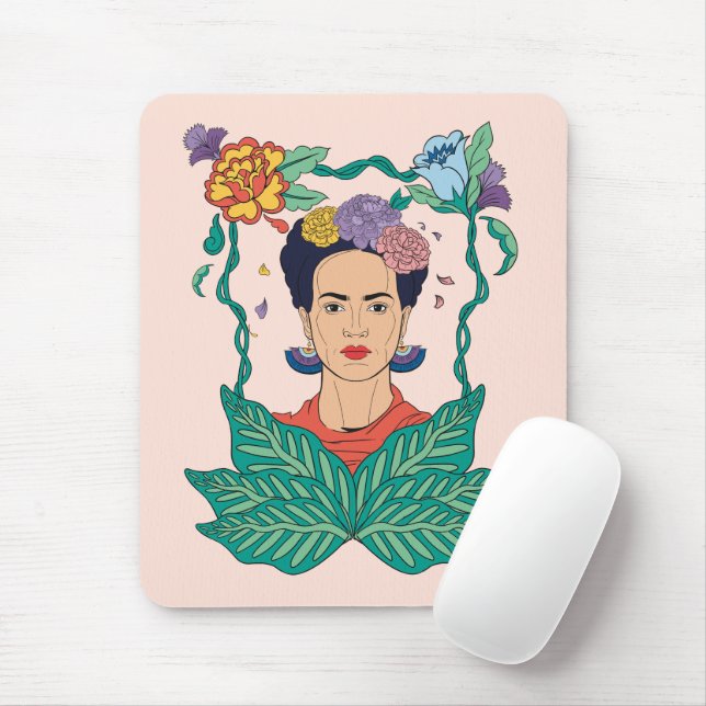 Frida Kahlo Floral Frame Graphic Mouse Pad (With Mouse)