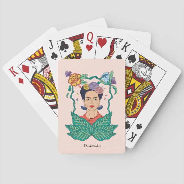 Frida Kahlo Floral Frame Graphic Playing Cards (Back)