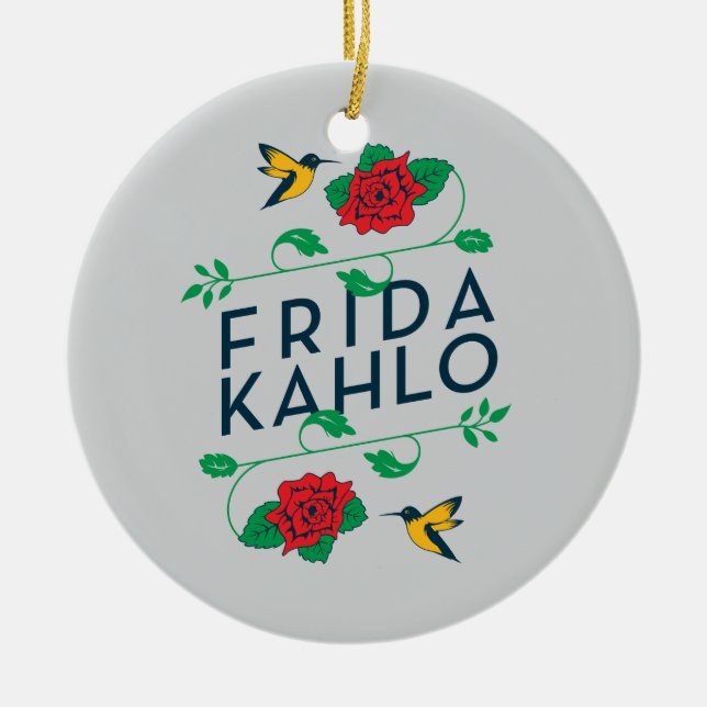 Frida Kahlo | Floral Typography Ceramic Tree Decoration (Front)