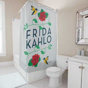 Frida Kahlo   Floral Typography Shower Curtain