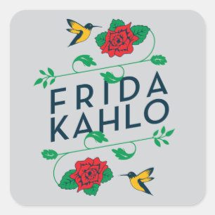 Frida Kahlo Floral Typography Square Sticker