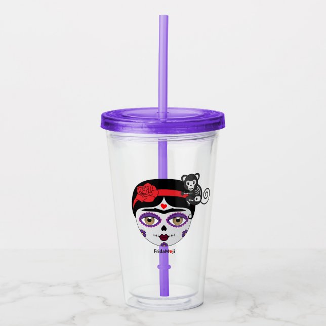 Frida Kahlo | FridaMoji - Day of the Dead Acrylic Tumbler (Front)