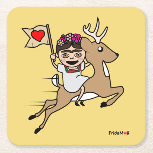 Frida Kahlo   FridaMoji - Reindeer Square Paper Coaster