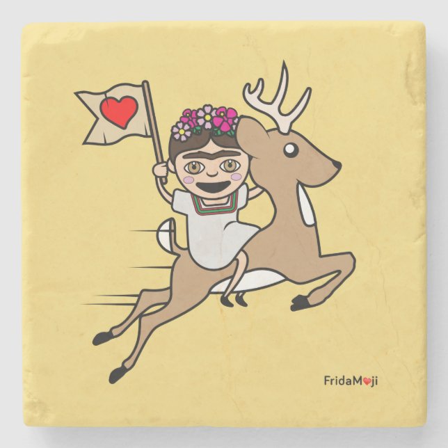 Frida Kahlo | FridaMoji - Reindeer Stone Coaster (Front)