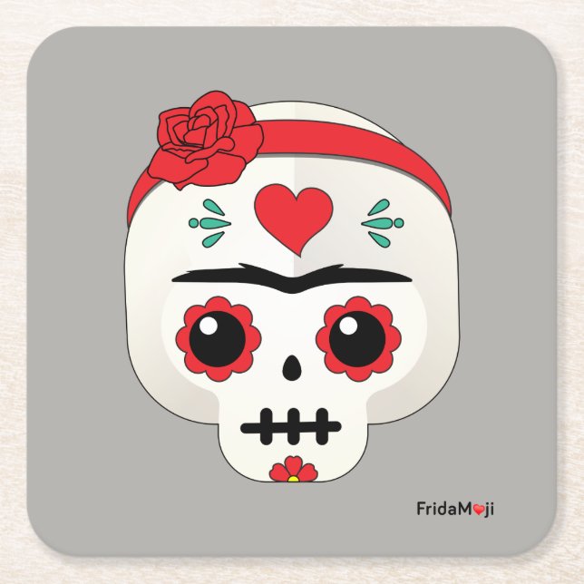 Frida Kahlo | FridaMoji - Sugar Skull Square Paper Coaster (Front)