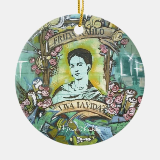 Frida Kahlo Graffiti Ceramic Tree Decoration (Front)
