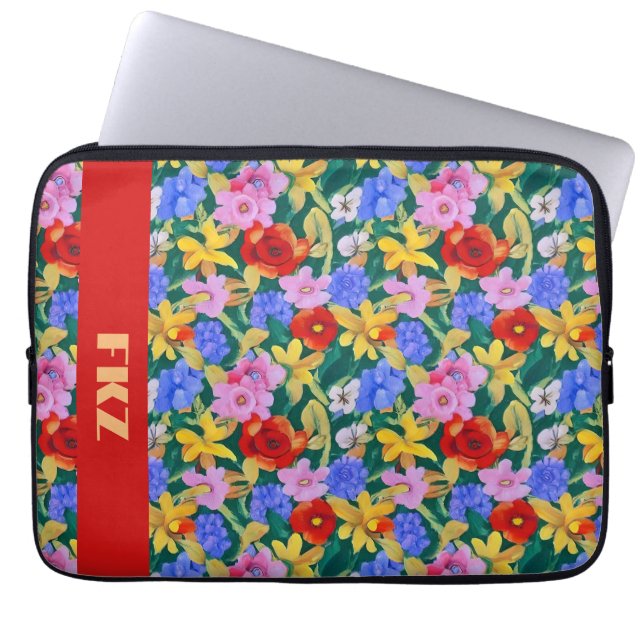 Frida Kahlo Inspired Monogram Laptop Sleeve (Front)