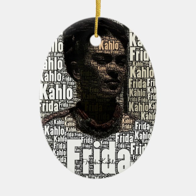 Frida Kahlo Lettering Portrait Ceramic Tree Decoration (Front)