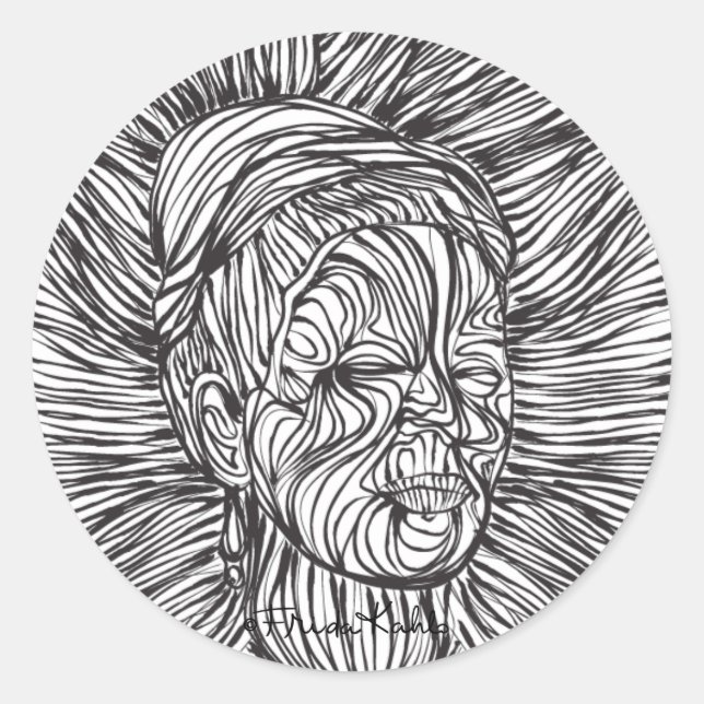 Frida Kahlo Lines Portrait Classic Round Sticker (Front)