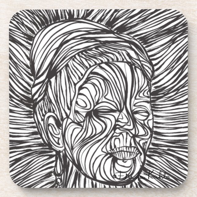 Frida Kahlo Lines Portrait Coaster (Front)