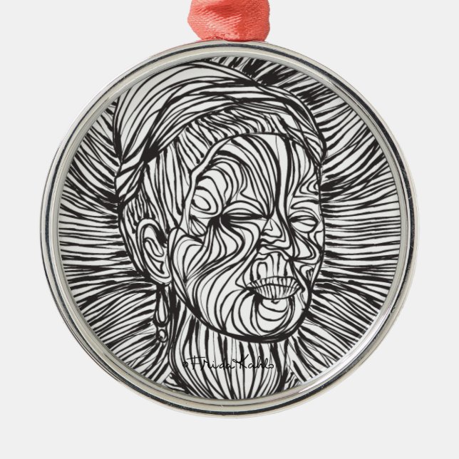 Frida Kahlo Lines Portrait Metal Tree Decoration (Front)