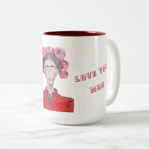 Frida Kahlo Love you Mum White and Red Faceless Two-Tone Coffee Mug