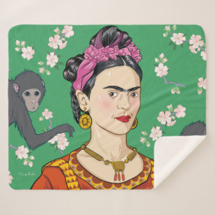 Frida Kahlo Monkey Graphic Sherpa Blanket