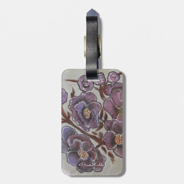 Frida Kahlo Painted Flowers Luggage Tag (Back Vertical)
