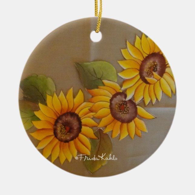 Frida Kahlo Painted Sunflowers Ceramic Tree Decoration (Front)